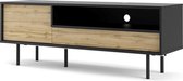 Malika TV-meubel met 1 deur, 1 lade en 1 plank, matzwart/eiken decor.