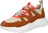 PS Poelman Year Dames Leren Chunky Runner Sneaker van Mesh en Suéde - Beige Kaki Groen - Maat 38