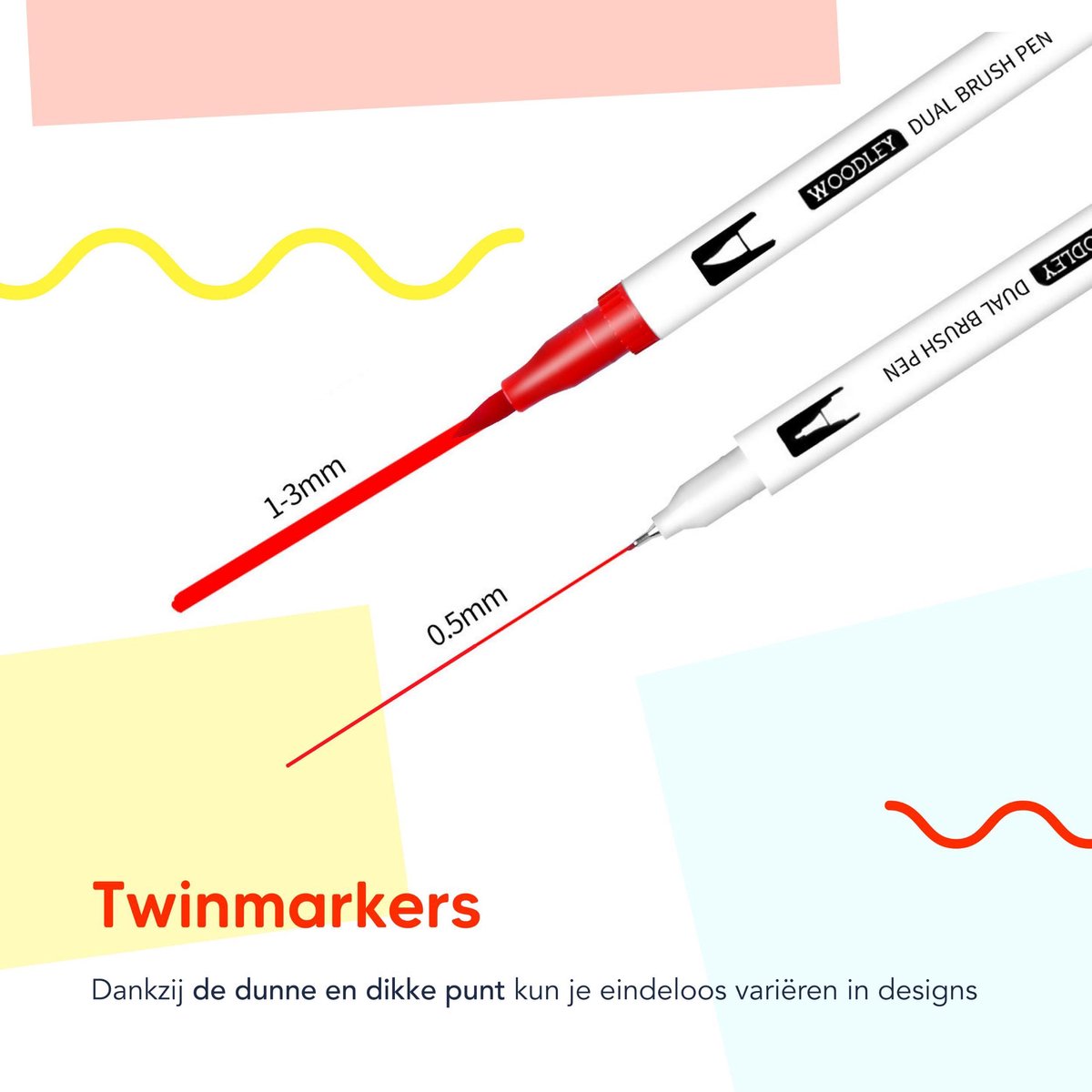 Woodley Dubbelzijdige Stiften Voor Volwassenen en Kinderen - Set 36 Stuks - Twinmarkers - Markeerstiften - Brushpennen - Alcohol Markers — afbeelding 5