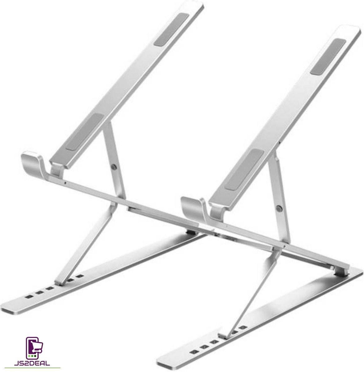 Laptop standaard - Dubbele verstelbare - ergonomisch - Aluminium - Betere koeling voor laptop - stevige constructie met opberghoes - kleur zilver