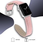 Geschikt voor Apple Watch bandje 42 / 44 / 45 mm - Series 1 2 3 4 5 6 7 SE - Smartwatch iWatch horloge band - 42mm 44mm 45mm - Fungus - PU Leer - Roze - Echt