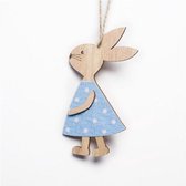 Schattige houten konijn paasdecoratie - Paastakken | Konijn hout - hanger | Blauw polkadot dots jurkje - Meisje - Girl | Decoratie kinderkamer - Versiering | Geboorte - Baby - Babyshower | Guirlande - Banner | Pasen - Paasfeest - Paashaas – Haas