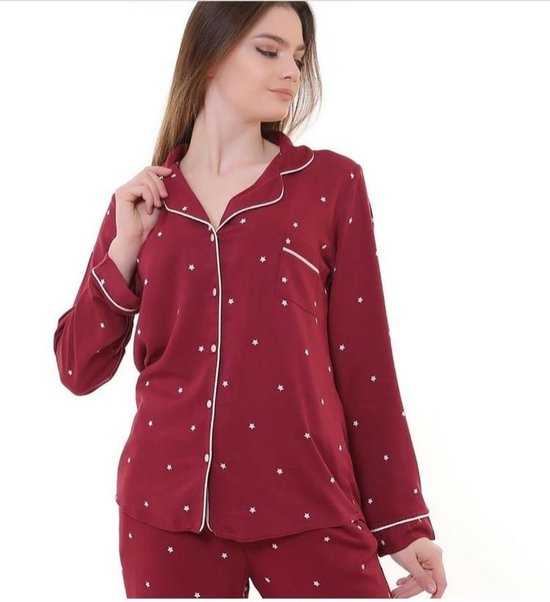 Pyjama femme en Katoen bordeaux avec étoiles taille S