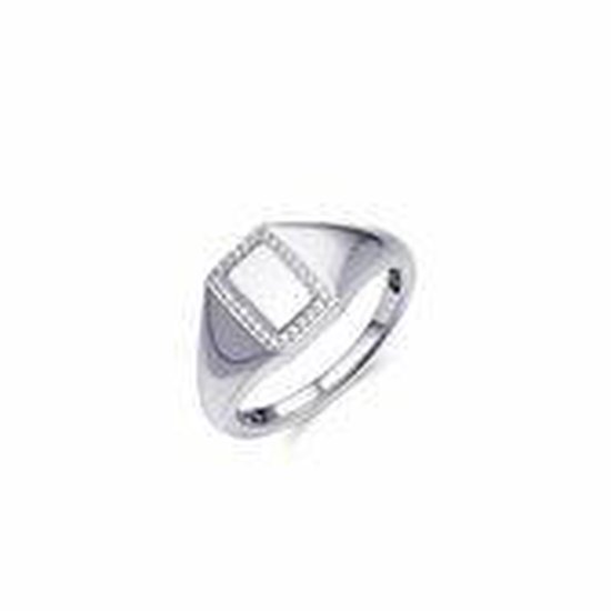 Jewels Inc. - Ring - Chevalière Rectangulaire avec Pierres Zircone - 11mm - Taille 52 - Argent Rhodié 925