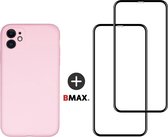 BMAX Telefoonhoesje voor iPhone 11 - Siliconen hardcase hoesje lichtroze - Met 2 screenprotectors full cover