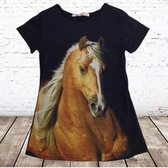 Meisjes t shirt met paard zwart -s&C-122/128-t-shirts meisjes