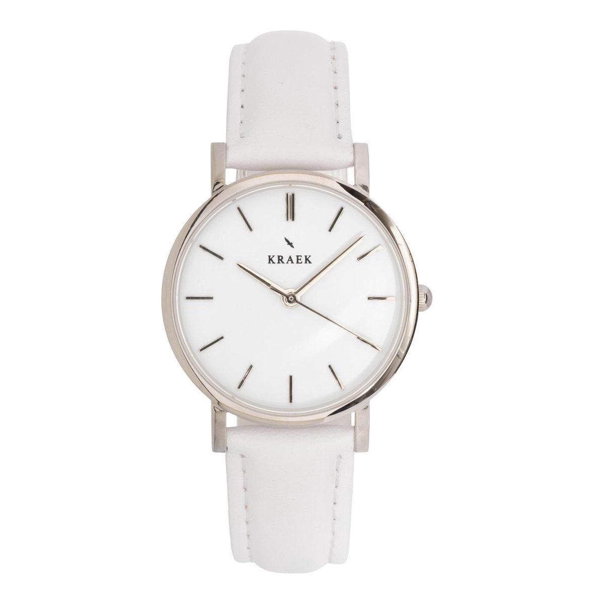 KRAEK Mandy Zilver Wit 32 mm | Dames Horloge | Wit leren horlogebandje | Minimaal Design | Solis collectie