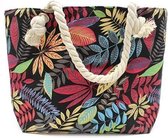 Klassieke Schoudertas met Touwriem - Rode & Blauwe Bloemen - Strandtas - 12x45x30cm