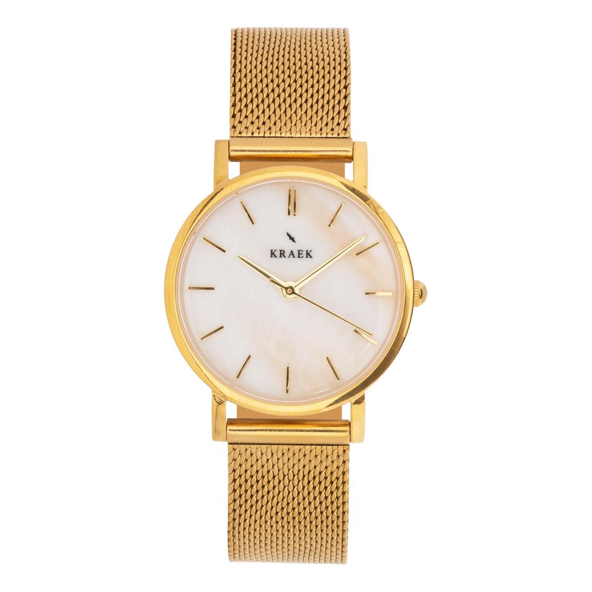 KRAEK Tess Goud Wit 32 mm | Dames Horloge | Mesh horlogebandje | Minimaal Design | Solis collectie