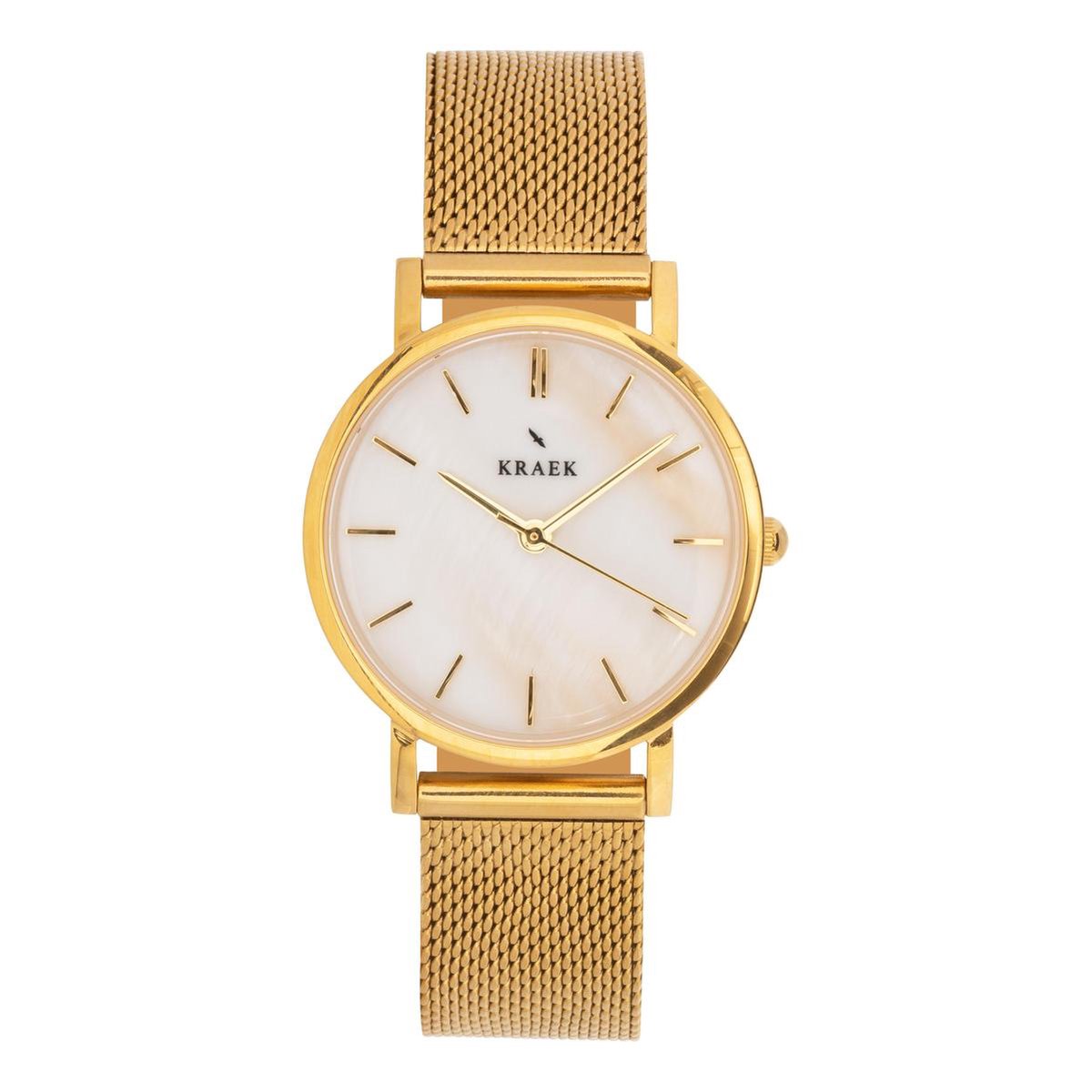 KRAEK Tess Goud Wit 32 mm | Dames Horloge | Mesh horlogebandje | Minimaal Design | Solis collectie