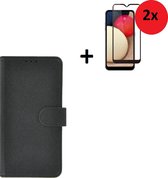 Samsung Galaxy A12 Hoesje - Samsung Galaxy A12 Screenprotector - Samsung A12 hoes Wallet Bookcase Zwart + 2x Screenprotector