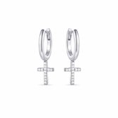 Jewels Inc. - Oorringen - Glad met scharnier en beweegbare Kruis gezet met Zirkonia Stenen - 9mm x 6mm - 13.5mmØ - Gerhodineerd Zilver 925