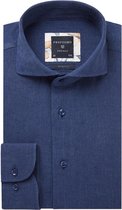 Profuomo Slim Fit  overhemd - blauw linnen/katoen Oxford - Strijkvriendelijk - Boordmaat: 43