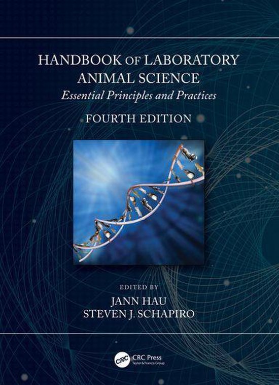 Couverture du livre 'Handbook of Laboratory Animal Science', 4e édition, avec une hélice d'ADN sur fond bleu.