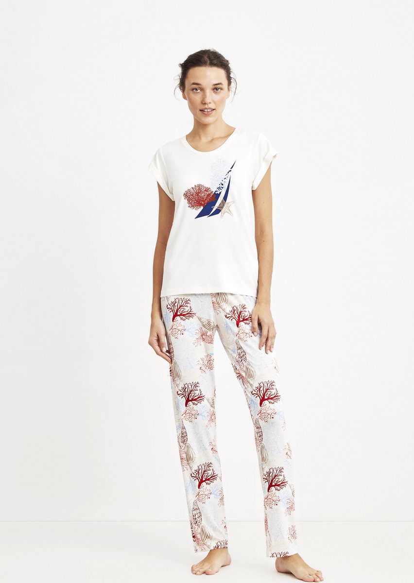 Nautica Dames Pyjama Set, Korte Mouwen Wit