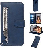 Voor huawei nova 5i pro / mate 30 lite mode kalf textuur rits horizontale flip pu lederen tas, met houder en kaartsleuven en portemonnee (blauw)