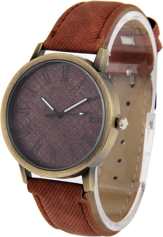 Denim textuur stijl ronde wijzerplaat retro digitale display dames en heren  quartz | bol.com