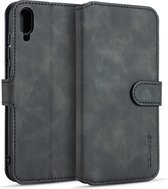 DG.MING Retro Oil Side Horizontal Flip Case voor Huawei Y7 Pro (2019), met houder & kaartsleuven & portemonnee (zwart)