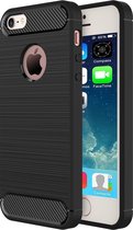 Voor iPhone SE & 5s & 5 Brushed Texture Fiber TPU Rugged Armor beschermhoes (zwart)