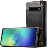 Voor Galaxy S10e Denior olie wax koeienhuid magnetische knop horizontale flip lederen tas met kaartsleuven en portemonnee (zwart)