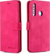 Voor Huawei Honor 20i Diaobaolee Pure Fresh Grain Horizontale Flip Leather Case met houder & kaartsleuven (rood)