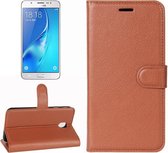 Voor Galaxy J7 (2017) / J7 Pro (EU-versie) Litchi Texture Horizontal Flip Leather Case met houder & kaartsleuven & portemonnee (bruin)
