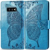 Butterfly Love Flowers Embossing Horizontale Flip Leather Case voor Galaxy S10e, met houder & kaartsleuven & portemonnee & lanyard (blauw)