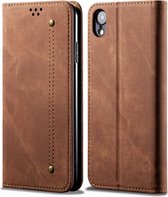 Voor iPhone XR denim textuur casual stijl horizontale flip lederen tas met houder en kaartsleuven en portemonnee (bruin)