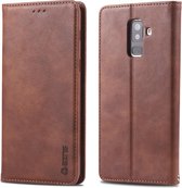 Voor Galaxy A6 Plus 2018 AZNS Retro Texture Magnetische Horizontale Flip PU Leren Case met Houder & Kaartsleuven & Fotolijst (Bruin)