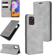 Voor Galaxy A31 Retro-skin Business magnetische zuignap Case met houder & kaartsleuven & portemonnee (grijs)