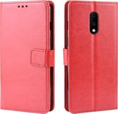 Retro Crazy Horse Texture Horizontal Flip Leather Case voor OnePlus 7, met houder & kaartsleuven & fotolijst (rood)
