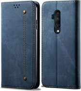Voor OnePlus 7T Pro Denim Textuur Casual Stijl Horizontale Flip Leren Case met Houder & Kaartsleuven & Portemonnee (Blauw)