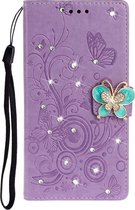 Voor Nokia 3.2 Diamond Encrusted Butterflies Love Flowers Pattern Horizontal Flip Leather Case with Holder & Card Slots & Wallet & Lanyard (Purple)