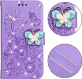 Voor Galaxy A60 Diamond Encrusted Butterflies Love Flowers Pattern Horizontal Flip Leather Case with Holder & Card Slots & Wallet & Lanyard (Purple)