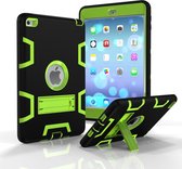 Contrasterende kleur siliconen + pc schokbestendige hoes voor iPad mini 5 / mini 4, met houder (zwart + groen)