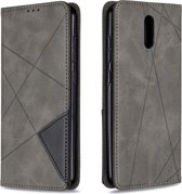 Voor Nokia 2.3 ruit textuur horizontale flip magnetische lederen tas met houder & kaartsleuven & portemonnee (grijs)