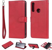 Voor Huawei P Smart Z / Y9 Prime (2019) Effen kleur Horizontaal Flip beschermhoes met houder & kaartsleuven & portemonnee & fotolijst & lanyard (rood)