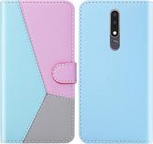 Voor Nokia 3.1 Plus Tricolor stiksels Horizontaal Flip TPU + PU lederen tas met houder & kaartsleuven & portemonnee (blauw)