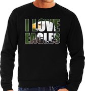 Tekst sweater I love eagles met dieren foto van een arend vogels zwart voor heren - cadeau trui arenden liefhebber S