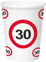 16x stuks drinkbekers van papier in 30 jaar verjaardag print van 350 ml - Stopbord/verkeersbord thema