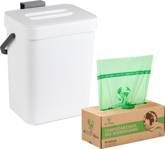 Compost prullenbak 5L wit - Incl. 150 stuks 100% biologische afvalzakken |  bol.com