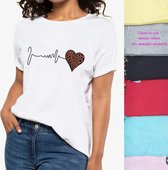 T-Shirt turquoise dames shirt katoen heartbeat panterprint hart maat L/XL