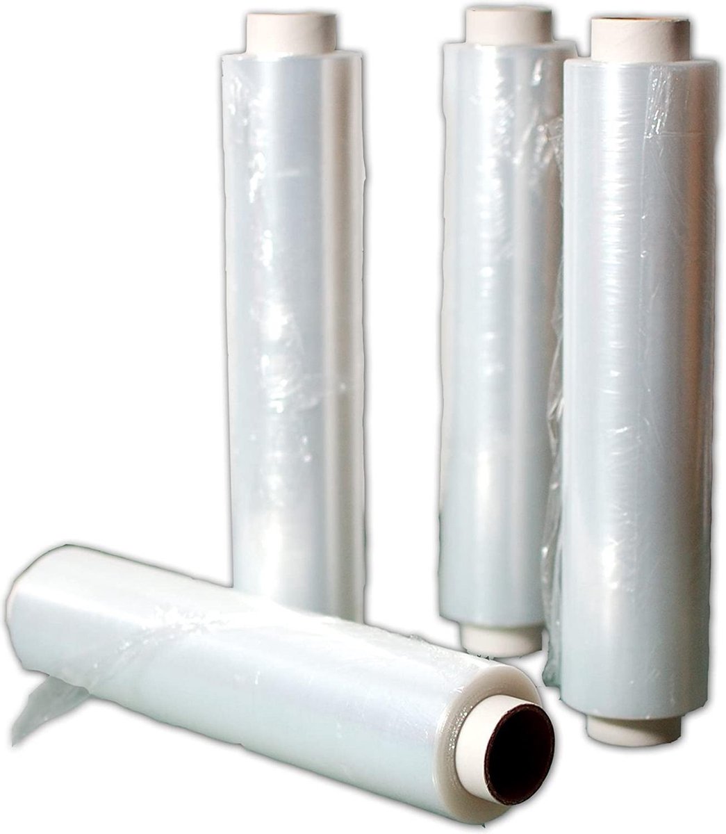 3 ROLLEN stuks Inpakfolie Wikkelfolie Rekfolie Stretchfolie Transparant 45cm x 300m Wrapping film Wrap film Stretch film Stretch film PE, 45 cm breed, 300 m lang / grootverpakking met 300 m lengte