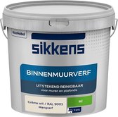 Sikkens - Binnenmuurverf - Muurverf - Mengkleur - Crème wit / RAL 9001 - 5 Liter