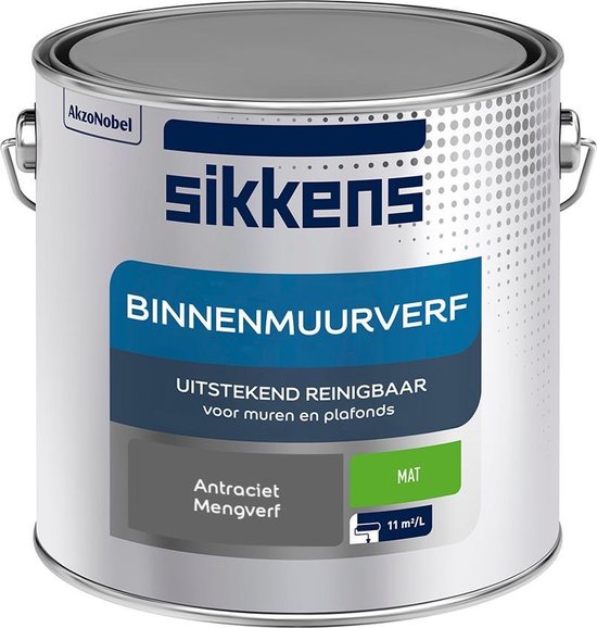 Sikkens - Binnenmuurverf - Muurverf - Mengkleur - Antraciet - 2,5 Liter |  bol.com