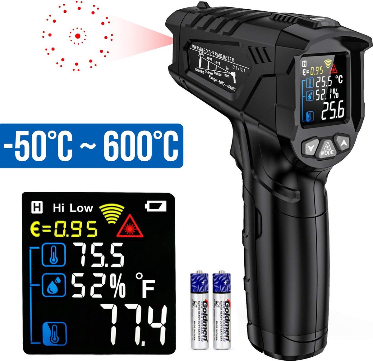 Thermomètre infrarouge Jauge de température laser numérique