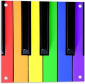 Tuinposter – Gekleurde Piano Toetsen - 50x50cm Foto op Tuinposter  (wanddecoratie voor buiten en binnen)