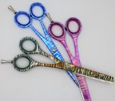 Bravopak kapper schaar J2 staal set van 3st 5.5 inc in kleur zebra achtig print Blauw roze en tijgerachtig print