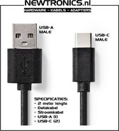 Newtronics USB-C male - USB-A male datakabel en stroomkabel - USB 2.0