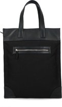Sacha - Zwarte canvas shopper met leren details